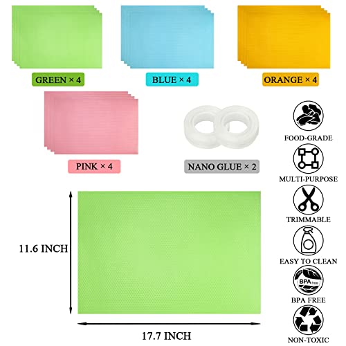 16 PCS Refrigerator Liners for Shelves Washable Fridge Liner Mats Waterproof Oilproof Refrigerator Shelf Liners for Glass Shelves (4 Colors)