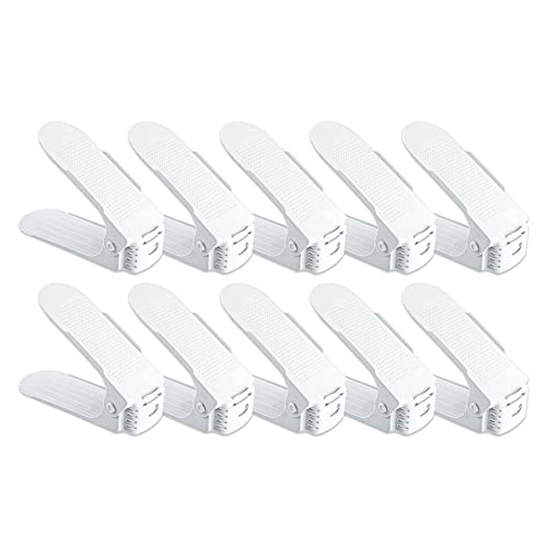 Acasimo Shoe Slots Space Saver for Closet Organization ,Adjustable Shoe Stacker Space Saver for Double Deck Shoe Rack Holder High Low Heels, Sneakers and Sandals 10 Piece Set