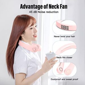 Dyteue Neck Fan Portable Air Conditioner Cooling Neck Fans Personal Bladeless Fan 4000 mAh Rechargeable Leafless USB Fan, 360° 1s Cooling&3 Speeds Blowing, Lightweight Wearable Fan (Pink)