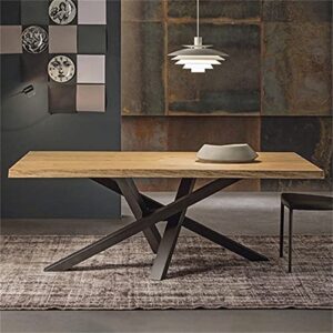 lakiq solid wood dining table industrial rectangle kitchen dining room table in nature with metal pedestal living room coffee table for meeting room reception room(black,70.9" l x 31.5" w x 29.5" h)