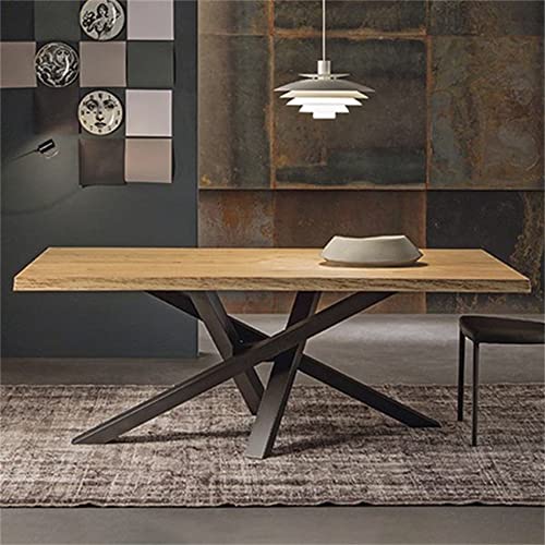 LAKIQ Solid Wood Dining Table Industrial Rectangle Kitchen Dining Room Table in Nature with Metal Pedestal Living Room Coffee Table for Meeting Room Reception Room(Black,70.9" L x 31.5" W x 29.5" H)