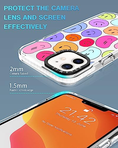 GULTMEE for iPhone 12 case & iPhone 12 Pro Case 6.1inch with 1 Screen Protector,Cute Rainbow Face Print Slim Design with Shockproof PC Bumper Protective Cover Clear Case for Women Girls Man