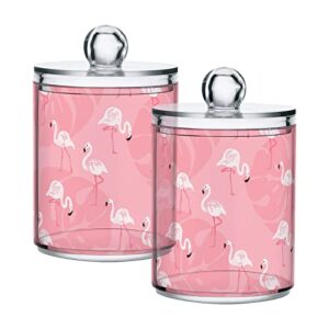 kigai 4pcs pink flamingos qtip holder dispenser with lids - 14 oz bathroom storage organizer set, clear apothecary jars food storage containers, for tea, coffee, cotton ball, floss