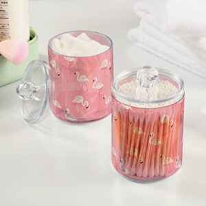 Kigai 4PCS Pink Flamingos Qtip Holder Dispenser with Lids - 14 oz Bathroom Storage Organizer Set, Clear Apothecary Jars Food Storage Containers, for Tea, Coffee, Cotton Ball, Floss