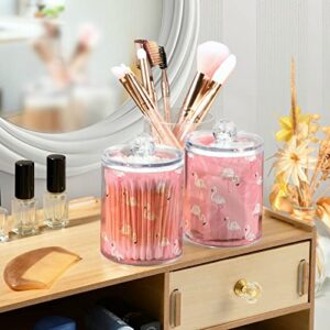 Kigai 4PCS Pink Flamingos Qtip Holder Dispenser with Lids - 14 oz Bathroom Storage Organizer Set, Clear Apothecary Jars Food Storage Containers, for Tea, Coffee, Cotton Ball, Floss