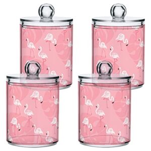 Kigai 4PCS Pink Flamingos Qtip Holder Dispenser with Lids - 14 oz Bathroom Storage Organizer Set, Clear Apothecary Jars Food Storage Containers, for Tea, Coffee, Cotton Ball, Floss