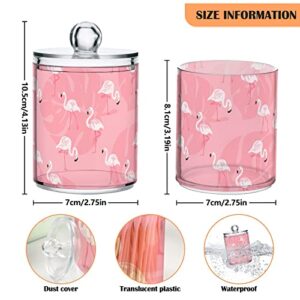 Kigai 4PCS Pink Flamingos Qtip Holder Dispenser with Lids - 14 oz Bathroom Storage Organizer Set, Clear Apothecary Jars Food Storage Containers, for Tea, Coffee, Cotton Ball, Floss