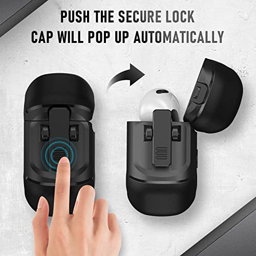 Maxjoy for for Airpods 3rd Generation Case, Carbon Fiber Secure Lock Clip Full Body Shockproof Hard Shell Protective Apple for Airpods 3 Case Cover with Keychain for AirPod 3rd Gen 2021 for Men, Black
