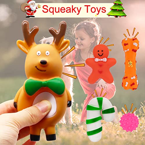 ZALALOVA Christmas Dog Stocking Gifts Toys Set, 6 PCS Xmas Dogs Toys with Squeaky Toys Chew Toys Assorted Crutch Gingerbread Man Bone Shape Christmas Candy Cane Shape Chewer Interactive Ball Gifts