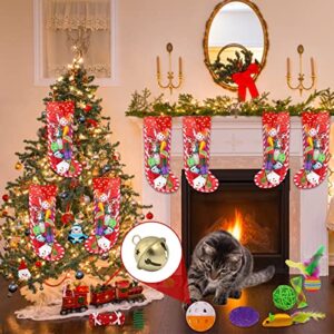 ZALALOVA Christmas Stocking Cats Toys Gifts Set, 12 Pcs Xmas Cat Toys Gifts Includes Interactive Toys Squeaky Toys, Balls Christmas Candy Bell Cat Teaser Penguin Santa Shape Toys for Small Pets