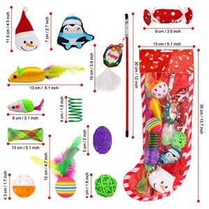 ZALALOVA Christmas Stocking Cats Toys Gifts Set, 12 Pcs Xmas Cat Toys Gifts Includes Interactive Toys Squeaky Toys, Balls Christmas Candy Bell Cat Teaser Penguin Santa Shape Toys for Small Pets
