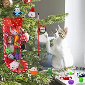 ZALALOVA Christmas Stocking Cats Toys Gifts Set, 12 Pcs Xmas Cat Toys Gifts Includes Interactive Toys Squeaky Toys, Balls Christmas Candy Bell Cat Teaser Penguin Santa Shape Toys for Small Pets
