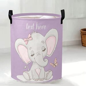 personalized butterfly elephant purple laundry hamper with name text storage clothes basket foldable laundry bag with handles