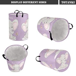 Personalized Butterfly Elephant Purple Laundry Hamper with Name Text Storage Clothes Basket Foldable Laundry Bag with Handles