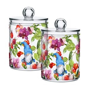 kigai 2pcs gnomes flowers qtip holder dispenser with lids - 14 oz bathroom storage organizer set, clear apothecary jars food storage containers, for tea, coffee, cotton ball, floss