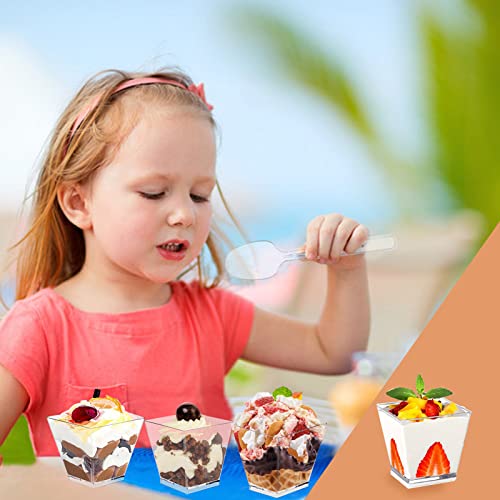 Merkaunis 100pcs 4 oz Dessert Cups with Spoons Parfait Cups Appetizer Cups Small Dessert Cups Dessert Bowls for Tasting Party Desserts Mousse Puddings Ice Cream