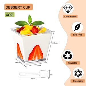 Merkaunis 100pcs 4 oz Dessert Cups with Spoons Parfait Cups Appetizer Cups Small Dessert Cups Dessert Bowls for Tasting Party Desserts Mousse Puddings Ice Cream