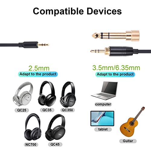 Toxaoii QC45 Coiled Audio Cable, Replacement Audio Cord Compatible with Bose QuietComfort QC 45, QC35 II, QC 35, OE2 OE2i Soundlink SoundTrue Headphone with 6.35mm Adapter, 2.5mm to 3.5mm(6~10ft)