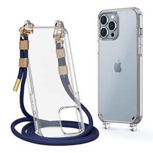 lawonda clear case for iphone 13 pro max, crossbody adjustable neck shoulder lanyard strap shockproof protective transparent lanyard phone case for 13 pro max 6.7 inch blue