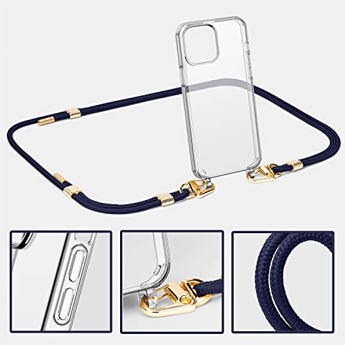 Lawonda Clear Case for iPhone 13 Pro Max, Crossbody Adjustable Neck Shoulder Lanyard Strap Shockproof Protective Transparent Lanyard Phone Case for 13 Pro Max 6.7 Inch Blue