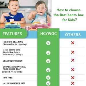 HCYWOC Bento Box for Kids - Leakproof 5 Compartments Bento Kids Lunch Box with Cutlery and Sauce Container - Ideal Portion Sizes for Ages 3 to 7 Kids Back to School, BPA-Free, Dishwasher Safe, Green