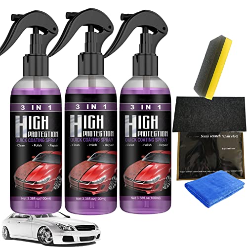 RJDJ 3 in 1 High Protection Quick Car Coating Spray, Car Scratch Nano Repair Spray, Plastic Parts Refurbish Agent, Quick Coat Car Wax Polish Spray for Cars (100ml, 3pcs)