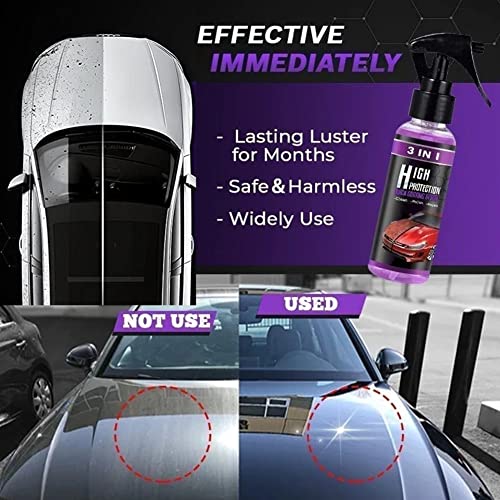 RJDJ 3 in 1 High Protection Quick Car Coating Spray, Car Scratch Nano Repair Spray, Plastic Parts Refurbish Agent, Quick Coat Car Wax Polish Spray for Cars (100ml, 3pcs)