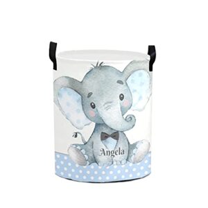 personalized custom elephant blue dots laundry baskets with name waterproof laundry hampers storage baskets with handles for baby boys girls gift
