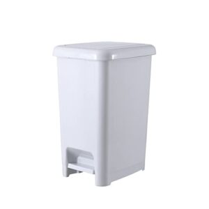 superio slim trash can with foot pedal – 16 gallon step-on trash can, tall plastic garbage can, extra large trash can for bathroom, kitchen, office, patio, or backyard – white smoke