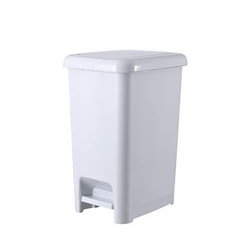 Superio Slim Trash Can with Foot Pedal – 16 Gallon Step-On Trash Can, Tall Plastic Garbage Can, Extra Large Trash Can for Bathroom, Kitchen, Office, Patio, or Backyard – White Smoke