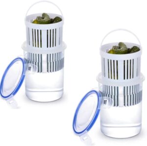 bestalice 2 pack pickle jar with strainer insert, transparent pickle storage container with leaks-proof and lock it lid, pickle holder keeper lifter, barrel of olive jalapeno, food storage container