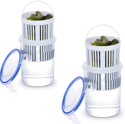 BestAlice 2 Pack Pickle Jar with Strainer Insert, Transparent Pickle Storage Container with Leaks-Proof and Lock It Lid, Pickle Holder Keeper Lifter, Barrel of Olive Jalapeno, Food Storage Container