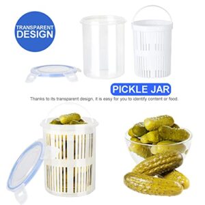 BestAlice 2 Pack Pickle Jar with Strainer Insert, Transparent Pickle Storage Container with Leaks-Proof and Lock It Lid, Pickle Holder Keeper Lifter, Barrel of Olive Jalapeno, Food Storage Container