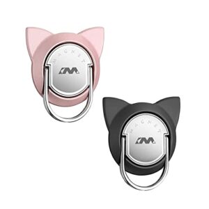 cell phone ring holder, apqdw cat phone ring stand, metal phone finger ring grip for smartphone, phone cases and tablets (2 pack, black/rose gold)