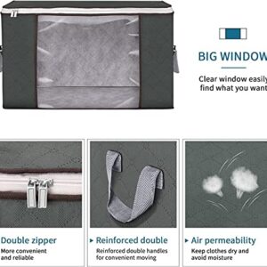 Micilelife Clothes Storage Bag 90L Large Storage Bags Closet Organizers and Storage，3-Pack, Gray,Foldable Organizer, With Clear Window,Suitable for Finishing Of Household ItemsReinforced Thick and Durable Organizer, Suitable for Finishing the Bedrooms,To