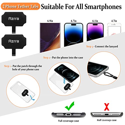 Azrra Theft and Drop Protection Phone Tether - 31” Safety Retractable Phone Clip, Anti-Drop Travel Clip, Universal Retractable Lanyard with Carabiner and Tether Tabs (Black, 1 Pack)