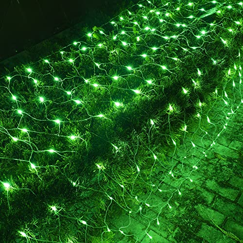 Dazzle Bright St. Patrick's Day 360 LED Net Lights, 12FT x 5 FT Connectable Waterproof String Lights with 8 Modes, Christmas Decorations for Indoor Outdoor Xmas Party Yard Garden Bushes Decor (Green)