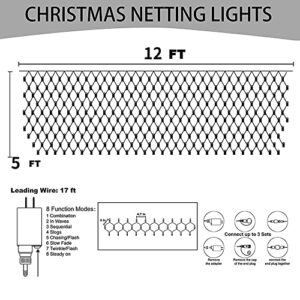 Dazzle Bright St. Patrick's Day 360 LED Net Lights, 12FT x 5 FT Connectable Waterproof String Lights with 8 Modes, Christmas Decorations for Indoor Outdoor Xmas Party Yard Garden Bushes Decor (Green)