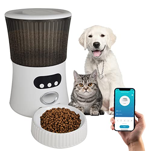 KaLoken Automatic Cat Feeders 6L, Wi-Fi Smart Pet Feeder for Cat & Dog, Timed Auto Dog Feeder Dry Food Dispenser with App Control, Distribution Alarms and 10s Voice Recorder