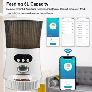 KaLoken Automatic Cat Feeders 6L, Wi-Fi Smart Pet Feeder for Cat & Dog, Timed Auto Dog Feeder Dry Food Dispenser with App Control, Distribution Alarms and 10s Voice Recorder