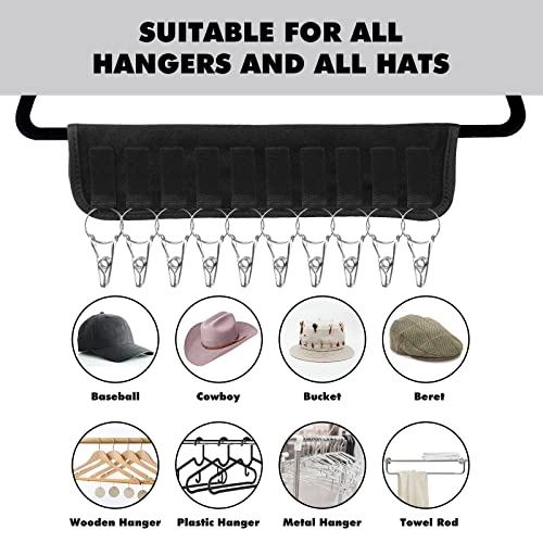 DIGHEIGG Hat Organizer for Baseball Caps, Hat Rack Hat Hangers for Closet with 10 Large Holder Clips for Beanie, Accessories (2 Pack) Black