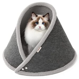 lesure cat cave bed for indoor cats - 20 inch felt cat bed for cats and kittens, washable warming cat house cat tent puppy beds for small dogs, 20x20x15 inches (grey)