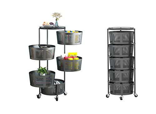 5 Tier Round Rotating Storage Rack for Kitchen, Storage Baskets for Shelves, Floor-Standing Multi-Layer Storage Self, Household Fruit and Vegetable Storage Basket Rack for Kitchen Living Room