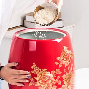 Retro Food Dispenser Ceramic Rice Bucket Cereal Storage Container Chinese Porcelain Grain Dispenser Suitable for Flour, Sugar, Coffee, Rice, Nuts, Snacks, Pet Food, Tea