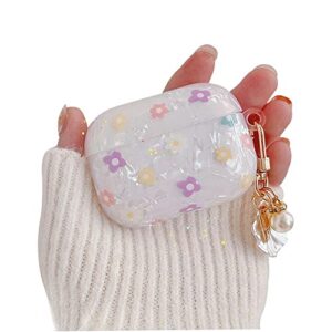 phoeacc cute airpod pro 2019 case (not for airpod 3rd 2021) flower with shell pearl keychain white marble soft tpu protective cover compatible with airpods pro case for girls teens women (floral)