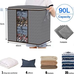 Micilelife Clothes Storage Bag 90L Large Storage Bags Closet Organizers and Storage，3-Pack, Gray,Foldable Organizer, With Clear Window,Suitable for Finishing Of Household ItemsReinforced Thick and Durable Organizer, Suitable for Finishing the Bedrooms,To
