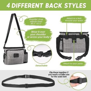 Large Dog Treat Pouch for Training with Magnetic Closure, Portable Dog Walking Fanny Pack Built-in Poop Bag Dispenser and Multiple Pockets, Includes Waist Belt Clip, Adjustable Shoulder Strap (Grey)