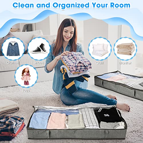 10 Pcs 100L Under Bed Storage Containers, Large Capacity Toy Christmas Wrapping Paper Organizers Underbed Bags, Bedroom Clothes Shoe Closet Foldable Blankets Comforters Bins with Clear Window Handles