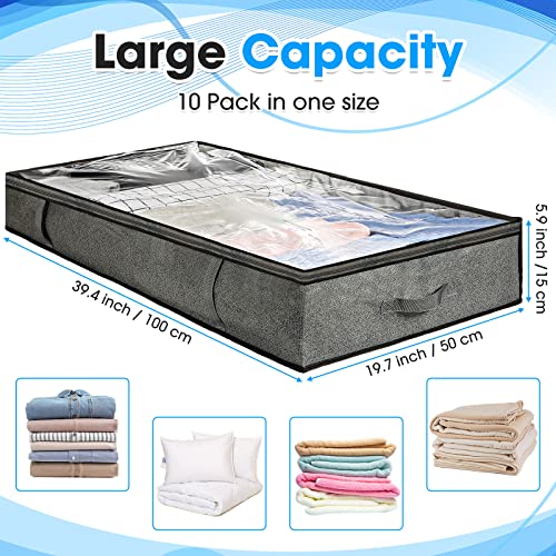 10 Pcs 100L Under Bed Storage Containers, Large Capacity Toy Christmas Wrapping Paper Organizers Underbed Bags, Bedroom Clothes Shoe Closet Foldable Blankets Comforters Bins with Clear Window Handles