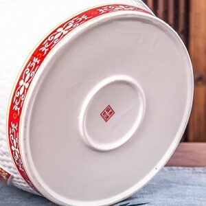 Food Dispenser Retro Ceramic Rice Bucket Cereal Storage Container Chinese Porcelain Grain Dispenser Suitable for Flour, Sugar, Coffee, Rice, Nuts, Snacks, Pet Food, Tea (Size : 12.5kg/27.5lbs)